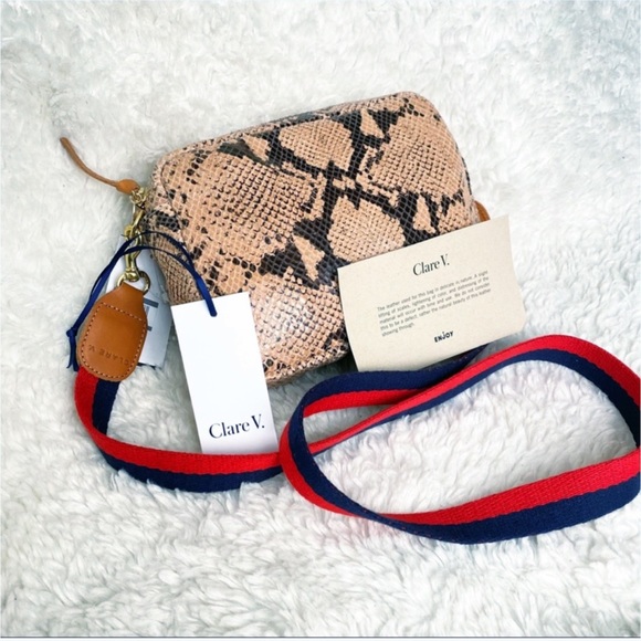 Clare V. Midi Sac Camel Snake Embossed Leather Crossbody Bag NWT Tan Reptile - Picture 8 of 8